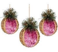 3Pcs Pink Burgundy Glitter Bauble 11.5cm - Christmas Tree Hanging Decorations Festive Decorative Ornaments Fairy Tale Themed Xmas Tree Pendant