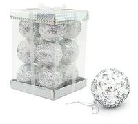 SHATCHI 12 x Christmas Tree Hanging Baubles Soft Foam Glittered Decorated Shatterproof Pendant Ornaments Xmas Tree Table Decorations