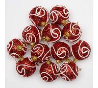 SHATCHI 12 x Christmas Tree Hanging Baubles Soft Foam Glittered Decorated Shatterproof Pendant Ornaments Xmas Tree Table Decorations