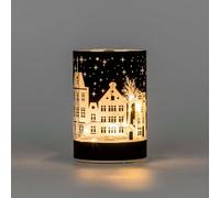 SHATCHI 12cm Christmas Decorated Vase Table Lamp Etched Glass Tube Xmas Deep Blue Cylinder LED Fairy Lights Battery Operated Table Decoration
