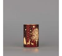 SHATCHI 12cm Christmas Decorated Vase Table Lamp Etched Glass Tube Xmas Red Cylinder LED Fairy Lights Battery Operated Table Decoration