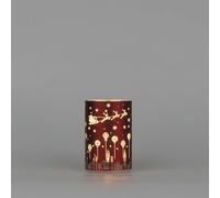 SHATCHI 12cm Christmas Decorated Vase Table Lamp Etched Glass Tube Xmas Red Cylinder LED Fairy Lights Battery Operated Table Decoration