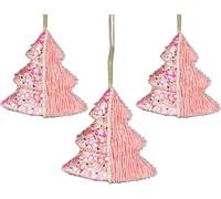 3Pcs Baby Pink Christmas Tree 12cm - Hanging Decorations, Festive Ornaments, Fairy Tale Xmas Tree Pendant