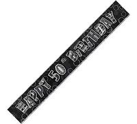 Shatchi 12ft 50th Glitz Happy Birthday Banner Decorations Party Supply, Black/Silver
