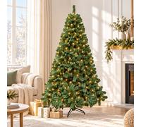 Shatchi 12Ft Green Pre-Lit Artificial Christmas Tree With Warm White Led Lights & Metal Stand For Indoor Christmas Decor