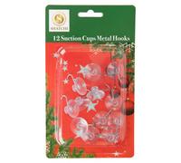 12Pcs Clear Suction Hooks - 23mm Rubber Sucker Pads with Metal Hook - Strong Hanging Hook for Christmas Decorations, Signs, Mirrors, Glass, Kitchen, Bathroom Walls