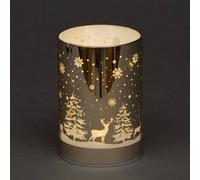 SHATCHI 13cm Christmas Decorated Vase Table Lamp Etched Glass Tube Forest Scene Gold Cylinder LED Fairy Lights Battery Operated