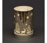 SHATCHI 13cm Christmas Decorated Vase Table Lamp Etched Glass Tube Forest Scene Gold Cylinder LED Fairy Lights Battery Operated