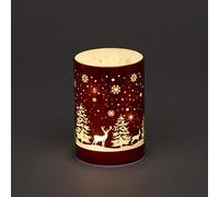 SHATCHI 13cm Christmas Decorated Vase Table Lamp Etched Glass Tube Forest Scene Red Cylinder LED Fairy Lights Battery Operated