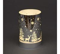 SHATCHI 13cm Christmas Decorated Vase Table Lamp Etched Glass Tube Forest Scene Silver Cylinder LED Fairy Lights Battery Operated