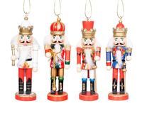 SHATCHI 13cm Wooden Christmas Nutcrackers 4pcs Set - Soldiers King Puppet Moving Parts Figurines Christmas Tree Hanging Decoration Ornaments