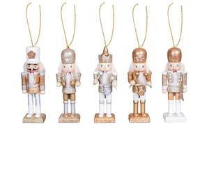SHATCHI 13cm Wooden Christmas Nutcrackers 5pcs Set - Soldiers King Puppet Moving Parts Figurines Christmas Tree Hanging Decoration Ornaments
