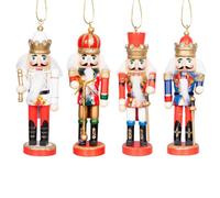 (13cm, 4Pcs) Christmas Tree Decorations Wooden Nutcrackers Figures Ornaments Home Décor