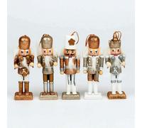 Shatchi 13Cm Wooden Nutcrackers Figures Christmas Ornament 5Pcs Set Gold,silver,white