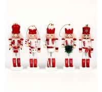 Shatchi 13Cm Wooden Nutcrackers Figures Christmas Ornament 5Pcs Set Red,white
