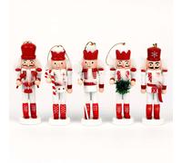 Shatchi 13cm Wooden Nutcrackers Figures Christmas Ornament 5Pcs Set Red, White Shatchi Multicolor