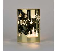 SHATCHI 14cm Christmas Decorated Vase Table Lamp Etched Glass Tube Xmas Gold Cylinder LED Fairy Lights Battery Operated Table Decoration, Hanging Décor