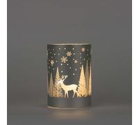 SHATCHI 14cm Christmas Decorated Vase Table Lamp Etched Glass Tube Xmas Silver Cylinder LED Fairy Lights Battery Operated Table Decoration