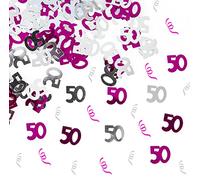 SHATCHI 14g Pink & Silver 50th Birthday Confetti Foil Metallic Glitz Table Scatter Sprinkles Age Bday Party Decorations,12mm