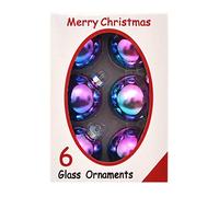 Shatchi 15639-BAUBLES-PINK-BLUE-6PCS 6pcs Pink and Blue 2 Tone Iridescent Glass Christmas Tree Baubles Balls Hanging Ornaments Decorations Seasonal Home Décor Xmas, Multi