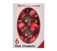 Shatchi 15643-BAUBLES-RED-6PCS 6pcs RED Hand Painted Glass Christmas Tree Baubles Balls Hanging Ornaments Decorations Seasonal Home Décor Xmas, Multi