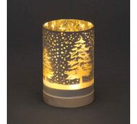 SHATCHI 15cm Christmas Decorated Vase Table Lamp Etched Glass Tube Forest Snowfall Scene Silver Cylinder LED Fairy Lights Battery Operated