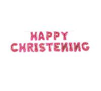 SHATCHI 16 Inch Pink Christening Letter Decorations Reusable Heart Design Foil Air Filled Party Celebration Supplies Balloons Girl Self Inflating