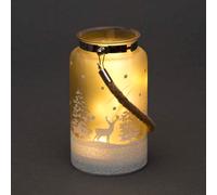 Shatchi 16Cm Christmas Decorated Jar Table Forest Scene Frosty Lantern