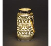 SHATCHI 16cm Christmas Decorated Jar Table Lamp Etched Glass Tube Skandi Design Gold Lantern LED Fairy Lights Battery Operated