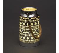 SHATCHI 16cm Christmas Decorated Jar Table Lamp Etched Glass Tube Skandi Design Silver Lantern LED Fairy Lights Battery Operated