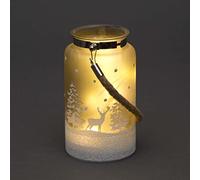 SHATCHI 16cm Christmas Decorated Jar Table Lamp Etched Glass Tube Winter Forest Scene Lantern LED Fairy Lights Battery Operated