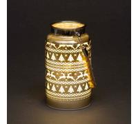 SHATCHI 16cm Christmas Decorated Jar Table Lamp Etched Glass Tube Skandi Design Gold Lantern LED Fairy Lights Battery Operated