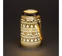 SHATCHI 16cm Christmas Decorated Jar Table Lamp Etched Glass Tube Skandi Design Gold Lantern LED Fairy Lights Battery Operated