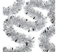 SHATCHI 16Pcs Silver Christmas Tinsels 1.8m/6ft Xmas Metallic Chunky Tinsel Garland for Christmas Tree Hanging Decorations