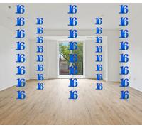 Shatchi 16Th Glitz Blue Anniversary Birthday Metallic Hanging String Shiny Foil Wall Decorations Pack Of 6