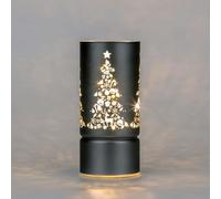 SHATCHI 17cm Christmas Decorated Vase Table Lamp Etched Glass Tube Xmas Grey Cylinder LED Fairy Lights Battery Operated Table Decoration