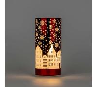 SHATCHI 17cm Christmas Decorated Vase Table Lamp Etched Glass Tube Xmas Red Cylinder LED Fairy Lights Battery Operated Table Decoration