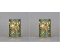 SHATCHI 17cm Christmas Decorated Vase Table Lamp Etched Glass Tube Xmas Silver Cylinder LED Fairy Lights Battery Operated Table Decoration, Foilage (Pack of 2)