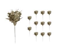 Shatchi 17Cm Glitter Eucalyptus With Maple Leaf Pick Champagne 12Pcs