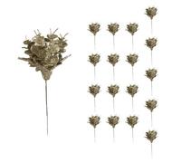 Shatchi 17Cm Glitter Eucalyptus With Maple Leaf Pick Champagne 18Pcs