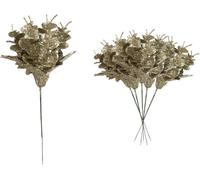 Shatchi 17Cm Glitter Eucalyptus With Maple Leaf Pick Champagne 6Pcs
