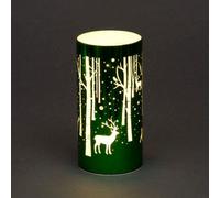SHATCHI 18cm Christmas Decorated Vase Table Lamp Etched Glass Tube Deer Scene Green Cylinder LED Fairy Lights Battery Operated