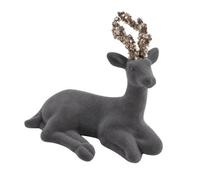 Shatchi 19Cm Velvet Sitting Deer Grey - Christmas Reindeer Ornament - Indoor Table, Mantelpiece And Shelf Decoration - Festive Home Décor