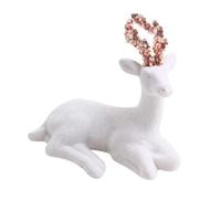 Shatchi 19Cm White Velvet Sitting Deer - Christmas Reindeer Ornament - Indoor Table, Mantelpiece And Shelf Decoration - Festive Home Décor