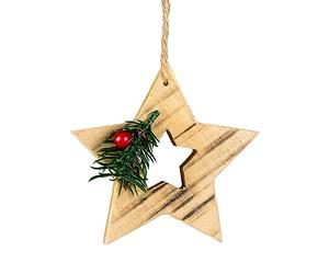 SHATCHI 1pc Rustic Wooden Star Christmas Tree Hanging Decoration - Christmas Wooden Festive Ornaments Hanging Xmas Pendant DIY Craft Gift
