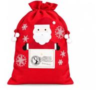 SHATCHI 1Pc Santa Sack Red Felt Bag Letter Pocket, 50x65cm | Felt Fabric with Santa Design and Letter-Style Front Pocket, Pom-Pom Drawstring, Xmas Gift Wrapping for Presents and Gifts