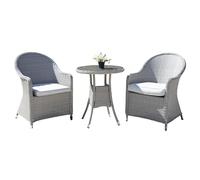 SHATCHI Sorrento Premium 3 Pieces Aluminium Rattan Bistro Set 2 Seater, 2 Chairs with Cushions, Glass Top Table Outdoor Garden Lounge Balcony Patio Compact Furniture, Light Grey