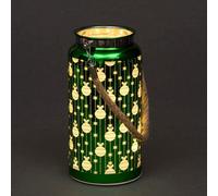 SHATCHI 20cm Christmas Decorated Jar Table Lamp Etched Glass Tube Baubles Design Green Lantern LED Fairy Lights Battery Operated