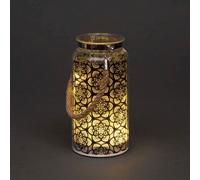 SHATCHI 20cm Christmas Decorated Jar Table Lamp Etched Glass Tube Flowers Design Black Lantern LED Fairy Lights Battery Operated