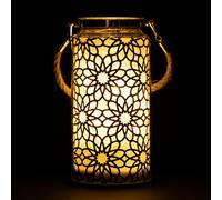 SHATCHI 20cm Christmas Decorated Jar Table Lamp Etched Glass Tube Flowers Design Black Lantern LED Fairy Lights Battery Operated